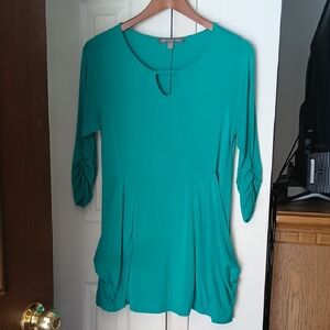 Kate & Mallory Teal Tunic with Ruched Sleeves
